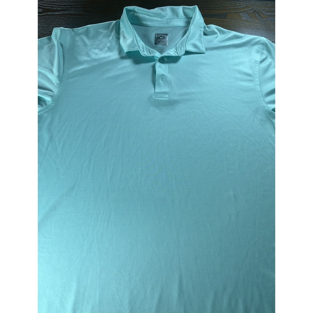 Callaway Opti Dri Teal Aqua White Striped Polo XL Golf Polyester
